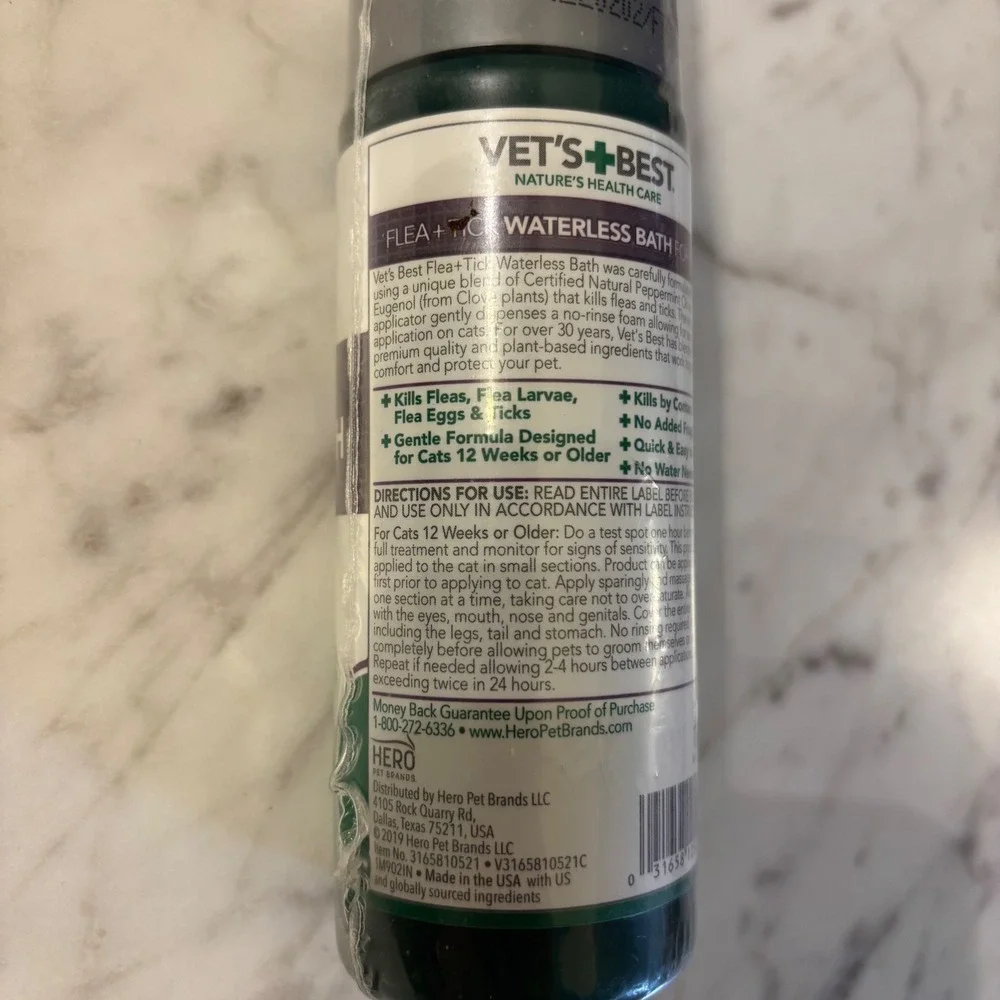 New Vet's Best Flea Tick Waterless Bath For Cats 5 oz Plant Based‎ Formula